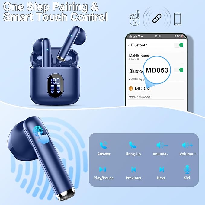 Wireless Earbuds Bluetooth 5.4 with 4 ENC Noise Canceling Microphones, 30H Playtime USB-C Fast Charging Case, Hi-Fi Stereo Sound, IP7 Waterproof & Ultra-Light 3g Design for Gym Running Workout