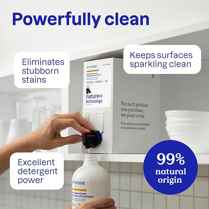 ATTITUDE All Purpose Cleaner Spray, EWG Verified, Vegan, Made with 94% Plant-Based Ingredients, Streak-Free for Kitchen, Bathroom, Glass & More, Lavender, 27.1 Fl Oz (Pack of 3)