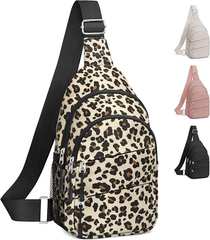 Crossbody Bags for Women, Sling Bag for Men, Small Hiking Backpack Anti Theft Lightweight for Outdoors Travel (L, Leopard)