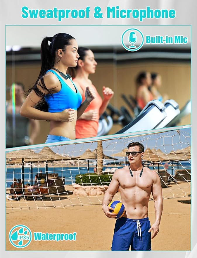 Neckband Bluetooth Headphones, 200H Long Playtime Wireless Stereo Neckband Earbuds with Microphone, Waterproof Around The Neck Headphones in Ear Headset for Sports/Workout/Office (Dark Blue)