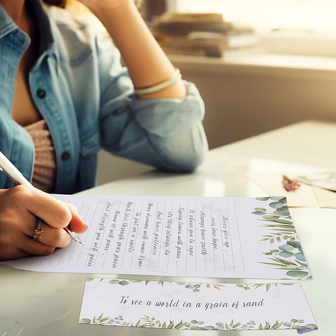 72 Pcs Leaf Theme Paper Stationery Set 36 Greenery Letterhead Paper with 36 Matching Envelope Leaves Lined Paper for Letter Elegant Letter Paper (Fresh Style,8.5 x 11 Inch, 9.5 x 4.13 Inch)