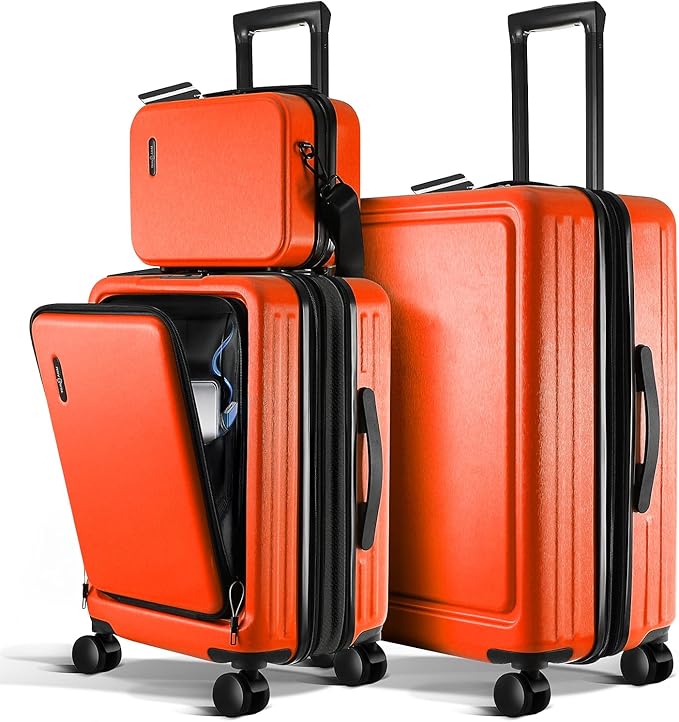 Luggage Sets 3 Piece, 22 Inch Carry on Luggage and 24 Inch Suitcases with Wheels Spinner, Durable Hard Shell Suitcase Set, Expandable Travel Suitcase, Orange