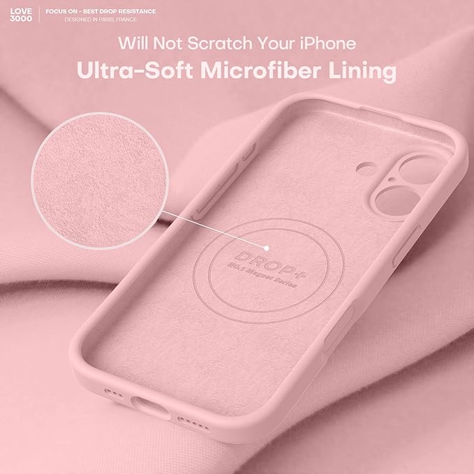 LOVE 3000 Designed for iPhone 17 Case, Premium Silicone [Compatible with Magsafe][Soft Anti-Scratch Microfiber Lining] Shockproof Protective Phone Case for Men Women 6.3", Pink Sand