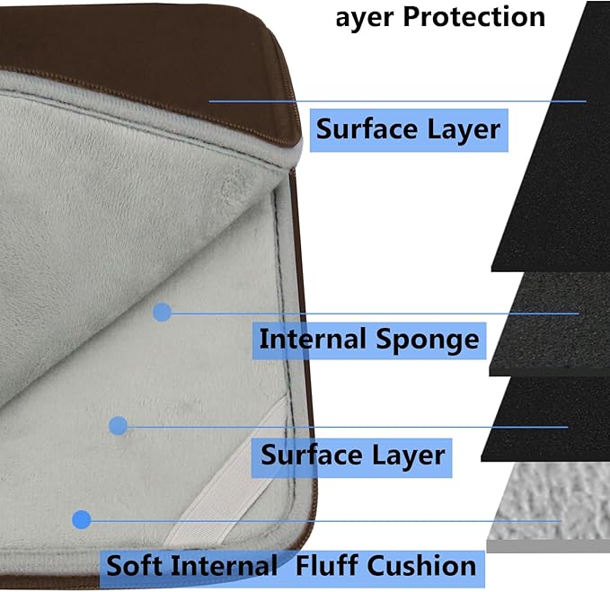 Laptop Sleeve Bag 14 inch, Shockproof Protective Computer Cover Flip Case Briefcase Carrying Bag Compatible with 14" HP, Lenovo, Asus, Acer, Notebook, Chromebook Computer, Brown