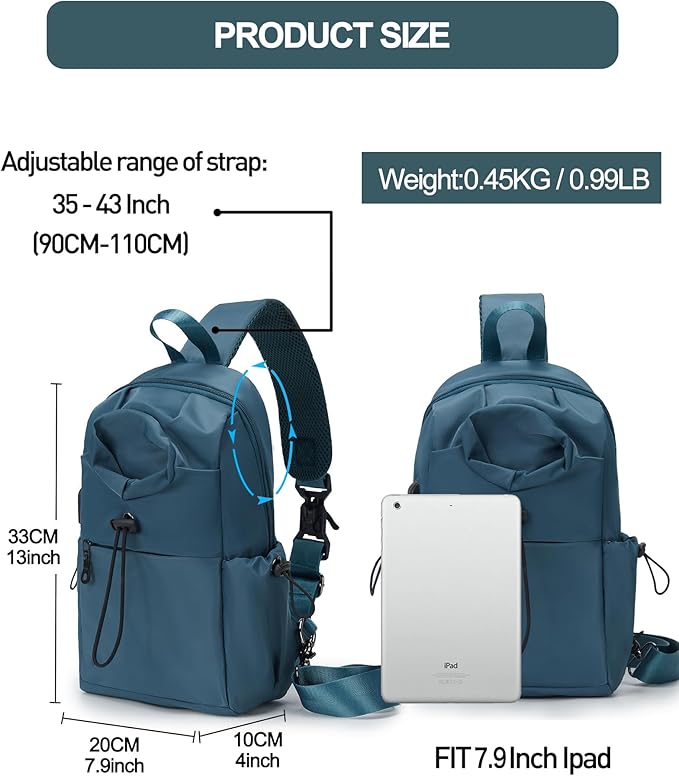 Sling Backpack bag for Men Peacock Blue, Tactical Backpack Shoulder Daypack Mini Anti-Theft Cross Body Motorcycle Chest Bags, Small One Strap Backpack for Casual Travel Hiking Outdoor Sports