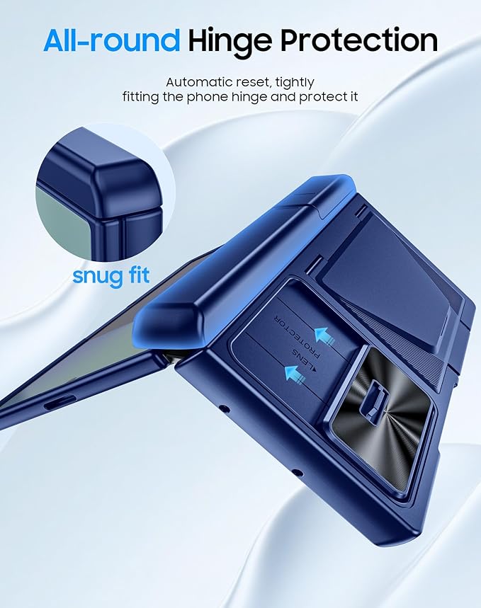 for Samsung Galaxy Z Fold 7 Case with Card Holder RFID Blocking, Built in Slide Lens Cover & Hinge Protection & Kickstand & Screen Protector, Shockproof Wallet Case for Z Fold 7 (Sapphire Blue)