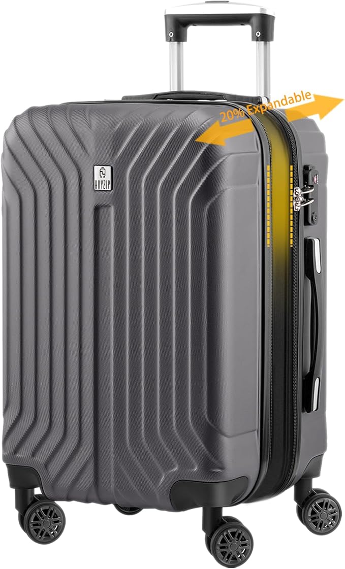 AnyZip Expandable Carry On Luggage, 20 Inch Hard Shell Travel Suitcase,Rolling Lightweight Suitcases with Wheels TSA Lock (Grey)