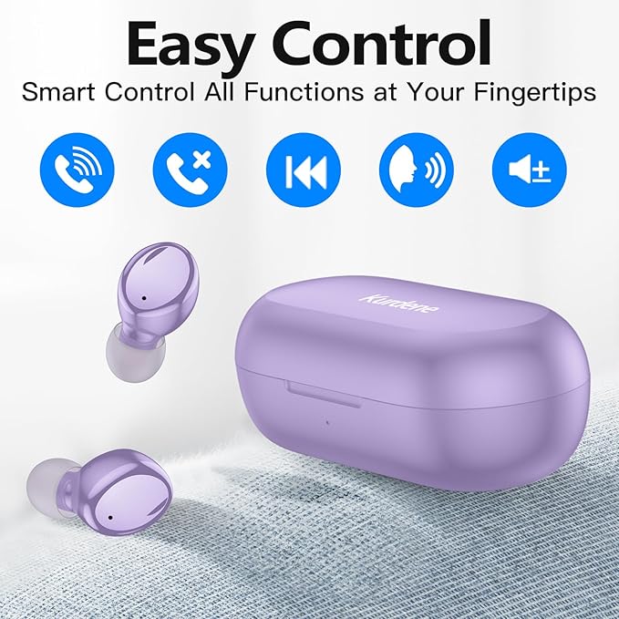 kurdene Wireless Earbuds Bluetooth 5.3 in Ear Buds Light Weight Headphones,Deep Bass Sound,Built in Mics Headset,Clear Calls Earphones for Sports Workout Light Purple