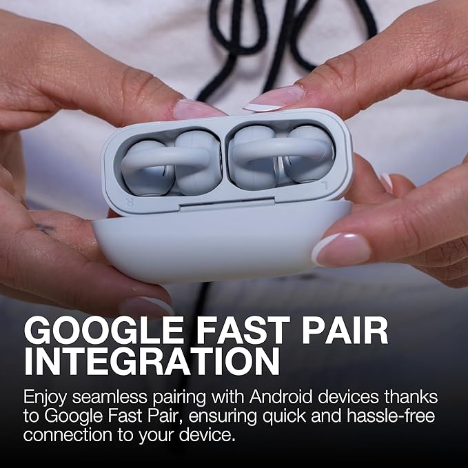 JLab Flex Open Earbuds, Clip-on Cuff Design, Wireless Open-Ear Audio Freedom Effortless Fit, Safe Listening, Bluetooth Multipoint, Customize with The App, Cloud White