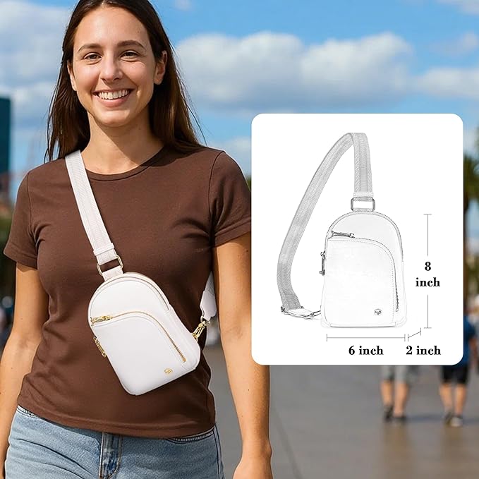 INICAT RFID Blocking Sling Bag Leather Crossbody Bags for Women Fanny Pack Cross Body for Woman Chest Bag for Travel 1.9L