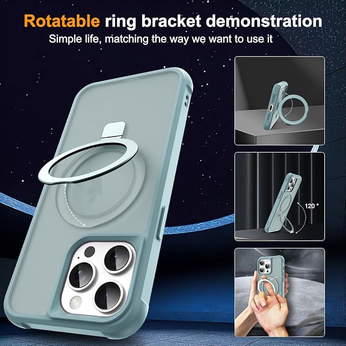 Compatible with iPhone 14 Pro Case with Invisible Magnetic O-Ring Stand Military-Grade Translucent Case for iPhone 14 Pro 6.1" [Compatible with Mag-Safe][Great Grip Feeling], Blue
