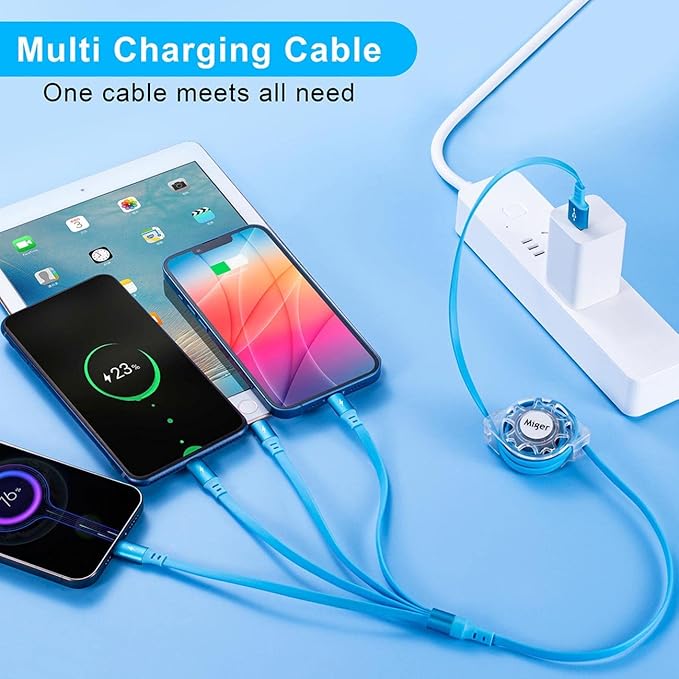 Multi Charging Cable 4A,Retractable Charger Cable [2Pack 4Ft] Multi Charging Cord 4 in 1 Fast Charger Cord with Lightning/Type C/Micro USB Port for Cell Phones,iPhone,iPad,Samsung Galaxy,PS,Tablets