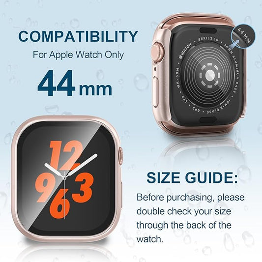2 in 1 Waterproof Case for Apple Watch Screen Protector SE SE 2 SE 3(2025) Series 4 5 6 44mm Built-in Tempered Glass [Overal Protective] Ultra-Thin PC Bumper Cover Compatible iWatch