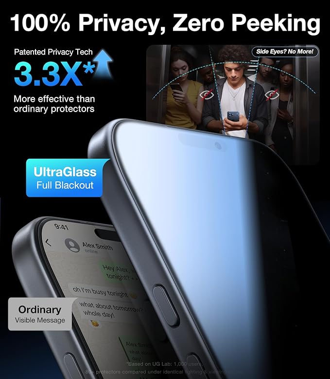 UltraGlass TOP 9H+ Armor for iPhone 17 Pro Max Privacy Screen Protector [NO.1 Military Grade Shatterproof] Privacy Screen iPhone 17 Pro Max Tempered Glass [100% Anti-Spy] Longest Durable, 2 Pack