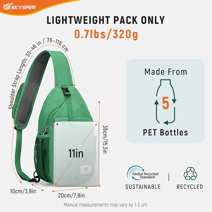 SKYSPER Sling Bag RFID Cross Body Bag Recycled Crossbody Backpack Travel Daypack