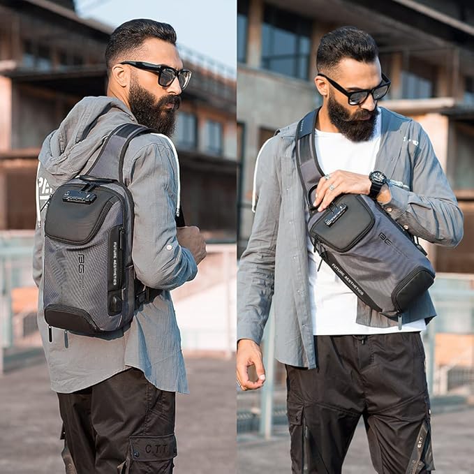 BANGE Sling Bag Anti Theft, Waterproof Men's Chest Bag Shoulder bags Crossbody Sling Backpack for Men