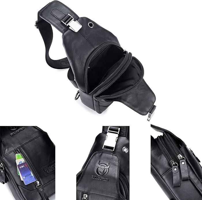 LUKZIJAES Genuine Leather Sling Bag for Men