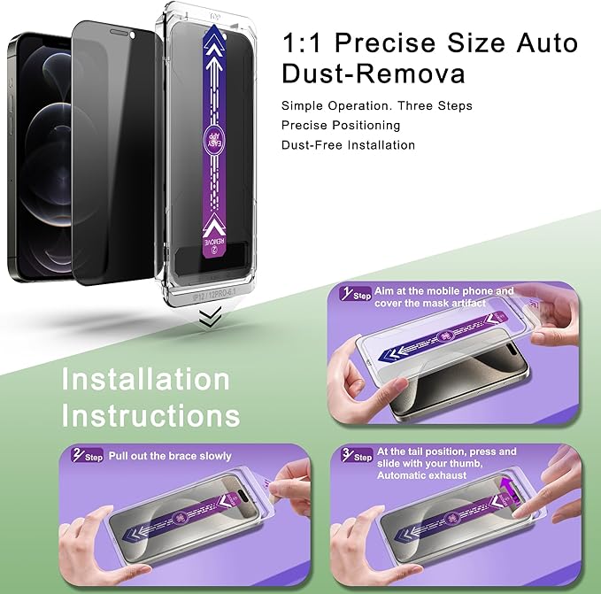 2 Pack Privacy Screen Protector for iPhone 12 Pro and iPhon 12 6.1-Inch Auto Dust Removal, No Bubbles,Anti-Spy Tempered Glass Film, Easy Installation