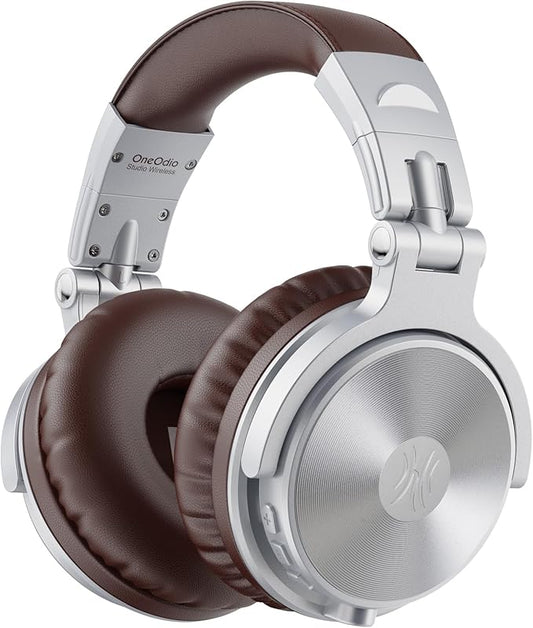 OneOdio Bluetooth Over Ear Headphones, 110 Hrs Wireless/Wired Stereo Sound Foldable Headsets with Deep Bass 50mm Neodymium Drivers for PC/Phone/Tablet - Studio Wireless Pro C, Silver