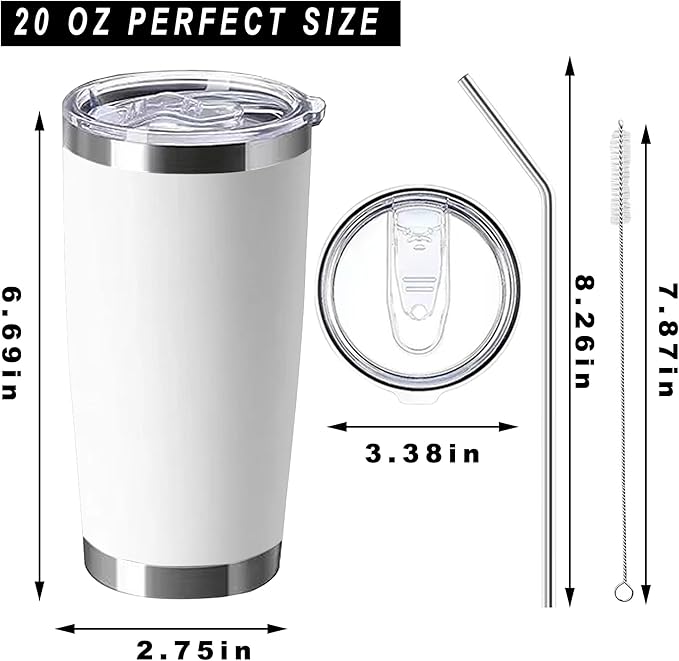 20oz insulted tumblers stainless steel cup Tumbler Bulk with push Lid, and metal straw powder coated coffee cup for cold and hot drinking (12, Assorted color)