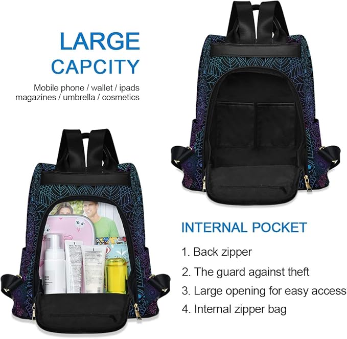 ALAZA Boho Mandala Ethnic Bohemian Backpack Purse for Women Anti Theft Fashion Back Pack Shoulder Bag