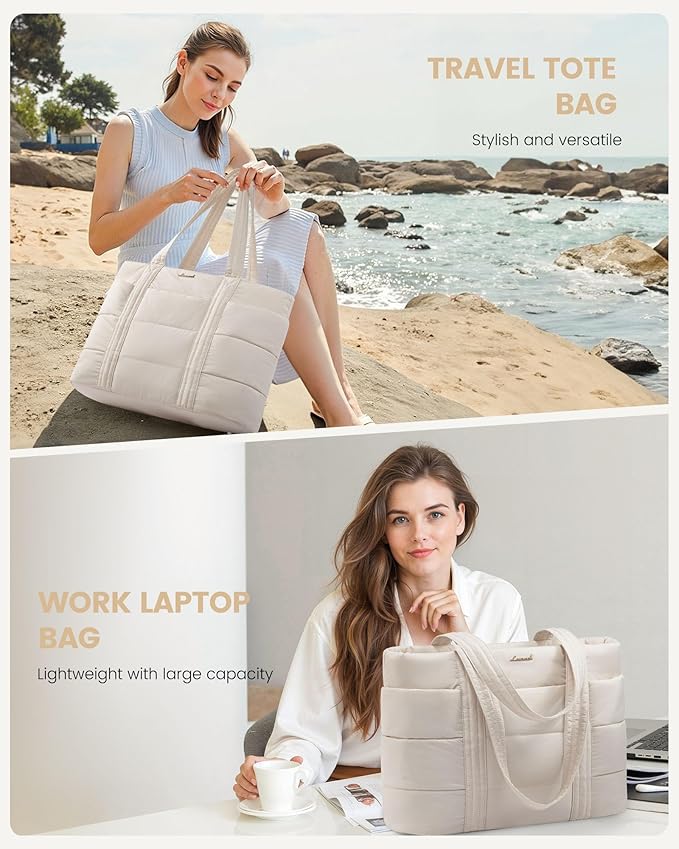 LOVEVOOK Tote Bag for Women, Large Puffer Work Tote Bag for 15.6 Inch Laptop, Lightweight Travel Tote with Zipper Gifts for Women