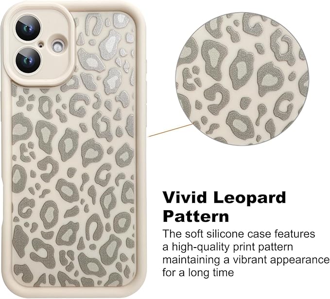 KANGHAR Case for iPhone 16 Leopard Printed Pattern Cute Cheetah Phone Case Soft TPU Shockproof Protective Cover for iPhone 16 6.1 Inch Beige with Gray Prints