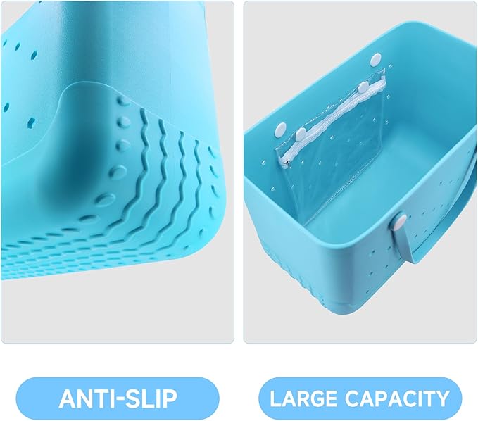 X-Large Waterproof Sandproof Rubber Beach Tote Bag with Zipper Pocket and Phone Kickstand Cup