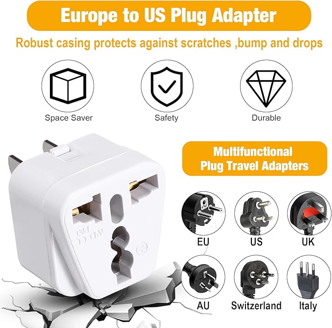 20 Pack Universal Travel Adapter Europe/uk/european/india to Us Plug Adapter Eu Electrical Adapters, Converter Plug Europe Australia UK Italy to American