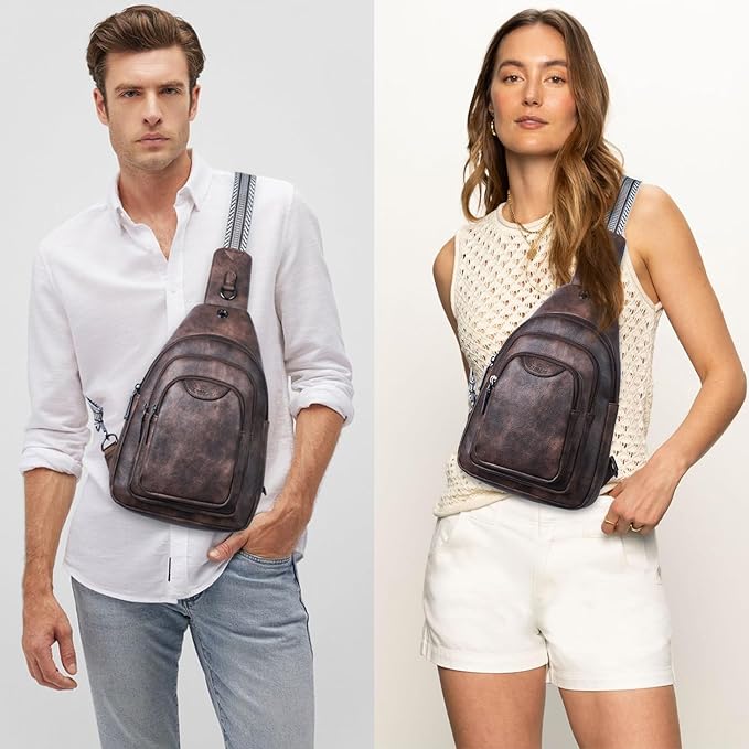 Crossbody Sling Bag for Women Men Anti Theft Cross Body Fanny Pack Belt Bag Purse Gifts for Women Faux Leather, Coffee