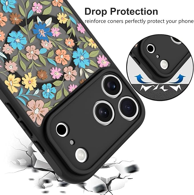 KANGHAR Case Compatible with iPhone 17 Pro Flower Pattern [Compatible with Magsafe] Cute Colorful Blooming Florals Protective Magnetic Case for Girls Women 6.3"