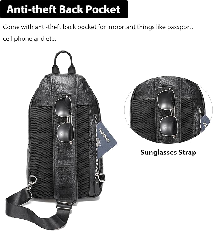 LANNSYNE Full Grain Leather Casual Sling Bag For Men Hiking/Travel/Business Crossbody Chest Bag Fits 12.9" iPad