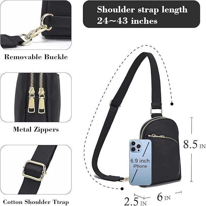 INICAT RFID Blocking Sling Bag Leather Crossbody Bags for Women Fanny Pack Cross Body for Woman Chest Bag for Travel 1.9L