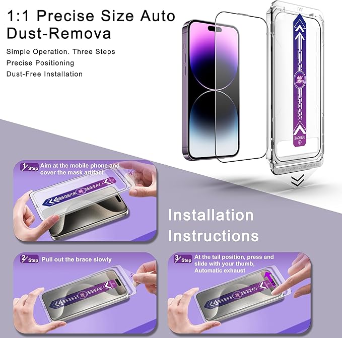 CHISHA 2-Pack Screen Protector Tempered Glass for iPhone 16 Plus and iPhone15 Plus and iPhone 14 Pro Max 6.7-Inch, Auto Dust Removal, No Bubbles, High Definition Clear, Easy Installation