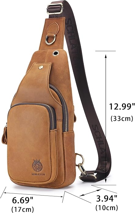 LUKZIJAES Genuine Leather Sling Bag for Men