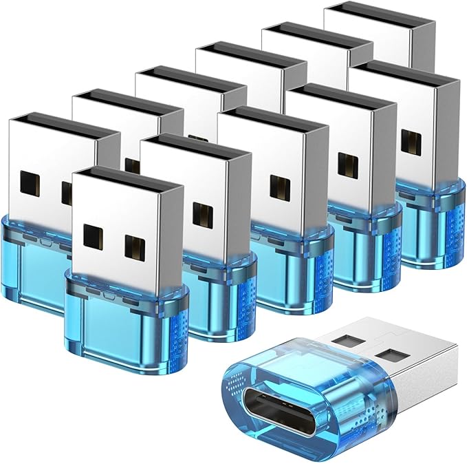 USB-C Female Adapter 12Pack, Super Fast Charging/OTG Function, Compatible with iPhone 15 Plus Pro Max/iPad Pro Air 4 Mini 6 and Other Devices (Blue)