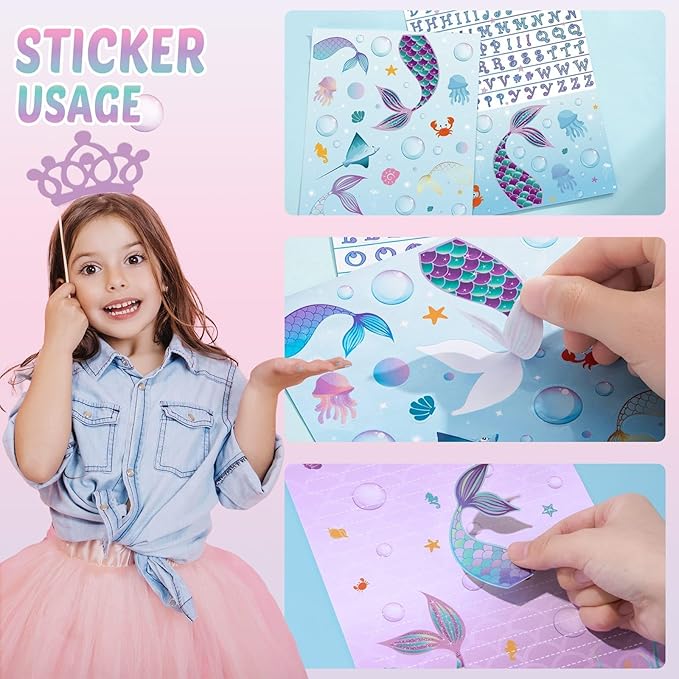 WERNNSAI Kids Stationery Set - 72PCS Girls Stationery Set Teens Mermaid Letter Writing Kit Letter Paper Set Stationery Writing Sheets with Envelopes School Mermaid Gift for Girls