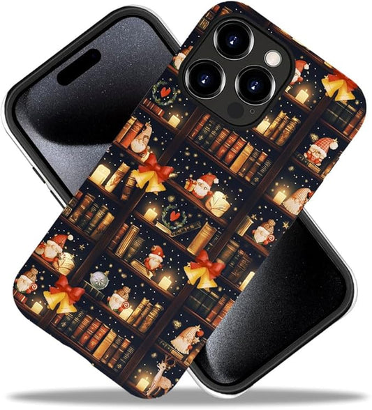 DAIZAG Case Compatible with for iPhone 13 Pro,Christmas Santa Claus Bookshelf Bells Phone Case for iPhone 13 Pro for Girl Women Boy Men