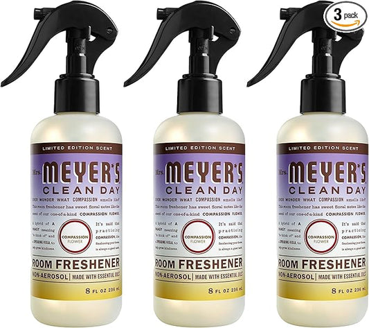 MRS. MEYER'S CLEAN DAY Room and Air Freshener Spray, Non-Aerosol Spray Bottle Infused with Essential Oils, Compassion Flower, 8 fl. oz - Pack of 3