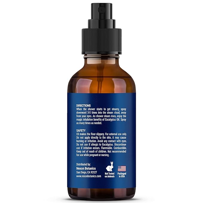 Eucalyptus Shower Spray 2 fl oz – Aromatherapy Shower Mist with Essential Oils – Eucalyptus Steam Spray for Sauna, Spa, Bathroom & Room – Nexon Botanics