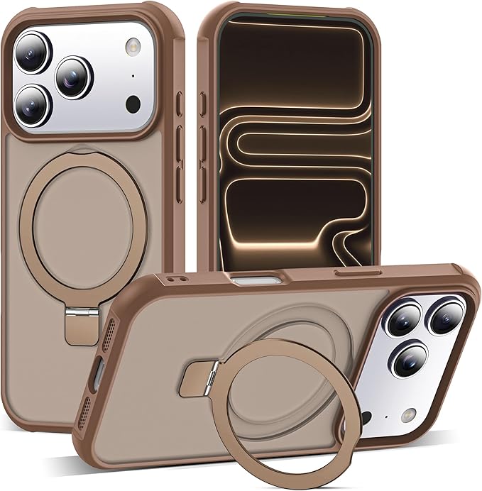 Compatible with iPhone 17 Pro Case with Invisible Magnetic O-Ring Stand Military-Grade Translucent Phone Case for iPhone 17 Pro 6.3" [Compatible with Mag-Safe][Great Grip Feeling],Desert Brown