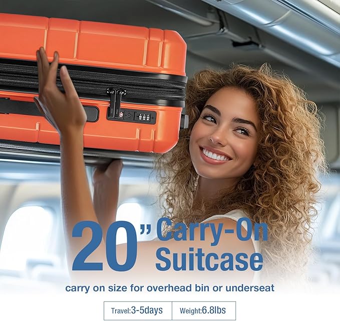 KYME Carry On Luggage 22x14x9 Airline Approved with TSA Lock Hard Shell Carry On Suitcase Lightweight Suitcases with Wheels Small Luggage for Men Women,Carry-On 20 Inch,Orange