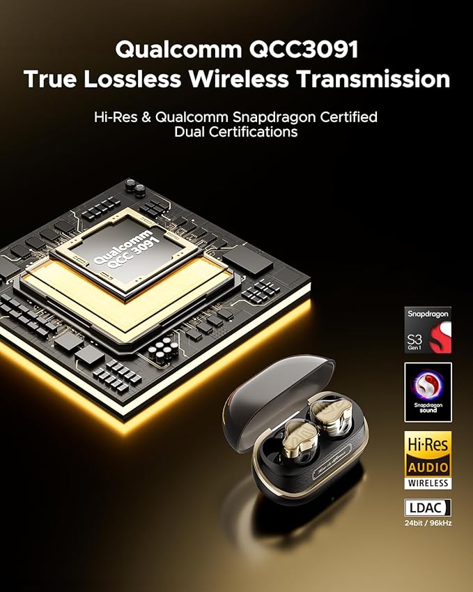 SoundPEATS H3 Hi-Res Wireless Bluetooth Headphones with LDAC, aptX Lossless, Triple Units (1DD+2BA), 55dB Active Noise Cancellation, 6 AI Microphones, Transparent Mode, BT5.4, APP, 37H, IPX5