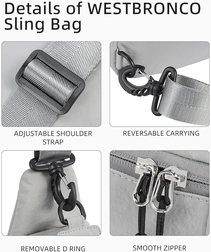 WESTBRONCO Small Sling Bag for Women Nylon Crossbody Sling Backpck Lightweight for Travel Casual Daily