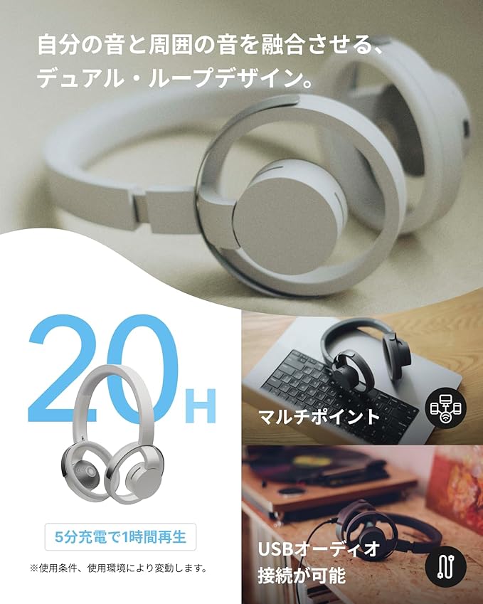 nwm ONE Wireless Open-Ear Headphones | Prevents Sound Leakage with PSZ Technology (Bone Conduction Alternative) | Bluetooth 5.3 | Multipoint | 20-Hour Battery Life with Microphone | Light Gray