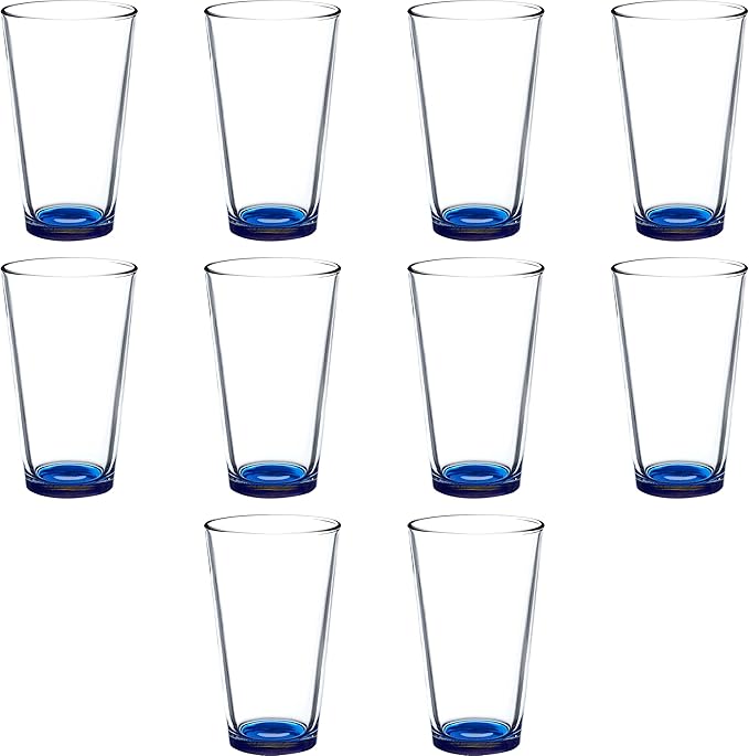 DISCOUNT PROMOS Arc Pint Glass 16 oz. Set of 10, Bulk Pack - Beer Glasses, Heavy Duty Drinkware - Blue