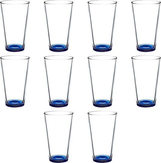 DISCOUNT PROMOS Arc Pint Glass 16 oz. Set of 10, Bulk Pack - Beer Glasses, Heavy Duty Drinkware - Blue