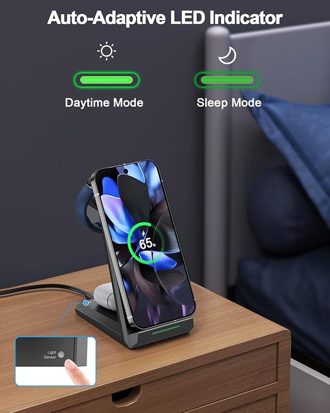 NANAMI Wireless Charger for Google - 3 in 1 Wireless Charging Station Fast Charger Stand Dock for Pixel 10/10 Pro/9/Fold/8/7,Buds Pro 2/Pro, Watch 3/2,Fitbit Versa 4/Sense 2(Not for Pixel Watch 1/4)