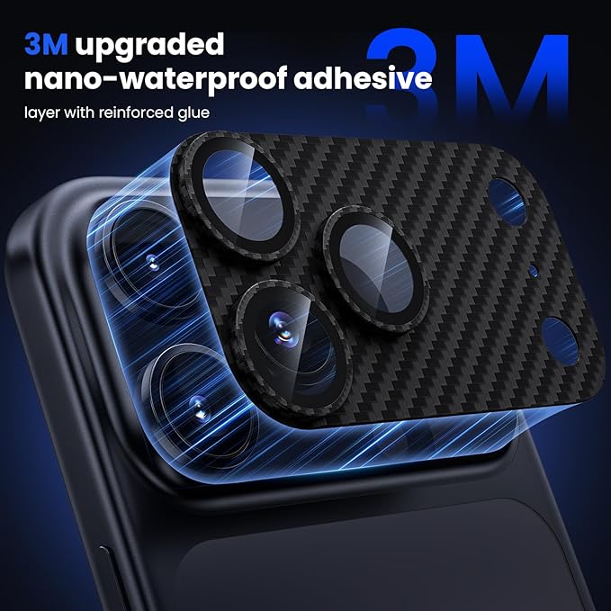 WSKEN for iPhone 17 Pro Camera Lens Protector, [Military Grade Shatterproof] [Strong Adhesion] Metal Aluminum Alloy Tempered Glass Camera Screen Protector, Carbon Fiber Texture