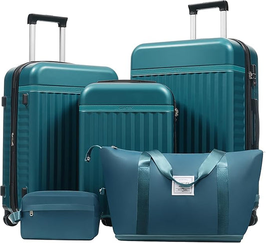 Merax Luggage Sets 3 Piece, Durable Hardshell Suitcase with Double Spinner Wheels and Handle Bags,Lightweight Carry on Luggage with TSA Lock,20+24+28,Dark Green